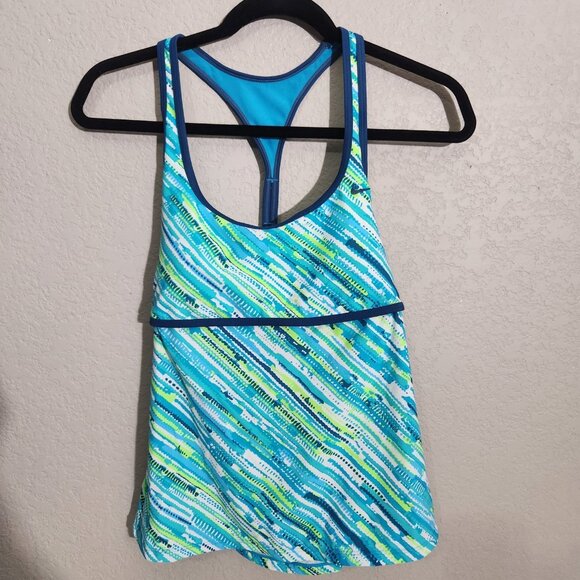 Nike Tankini Swim Top Womens 10 Blue Green Racerback Athletic New - Picture 1 of 10